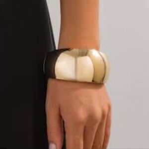 ART GALLERY ZEN Wide Gold Plated Cuff Bracelet Modern Statement Jewelry